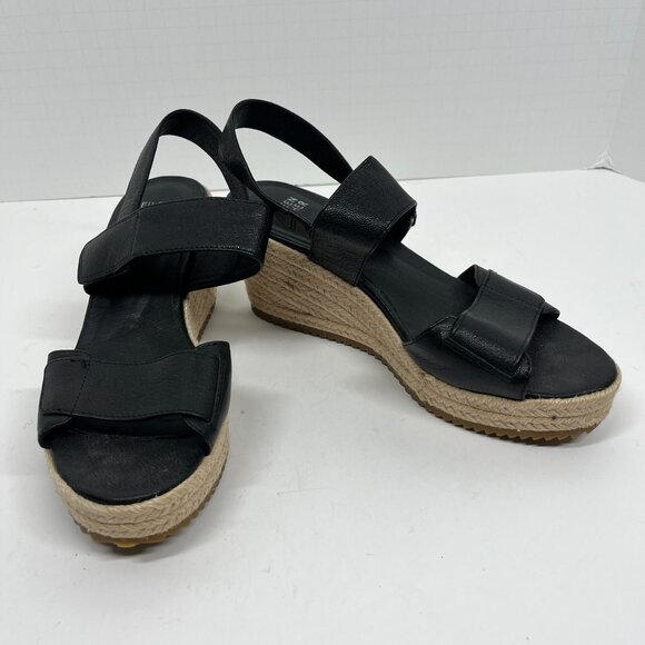 Eileen Fisher Black Leather Espadrille Strappy Sandals Sz. 7 - Picture 3 of 7